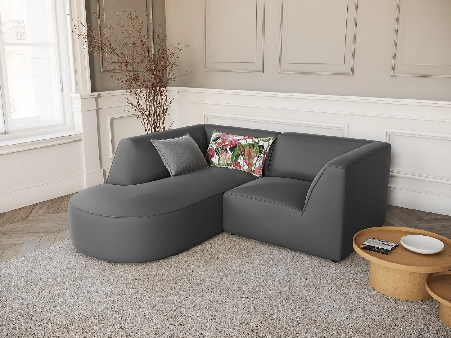 CXL by Christian Lacroix - 3-Sitzer Ecksofa links "Charles" Sitzer aus Samt dunkelgrau - 186x180x69cm