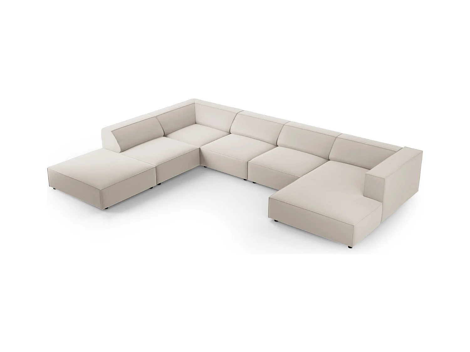 Cosmopolitan Design - 7-Sitzer Panoramasofa links "Arendal" aus Samt Ecru - 364x262x70cm