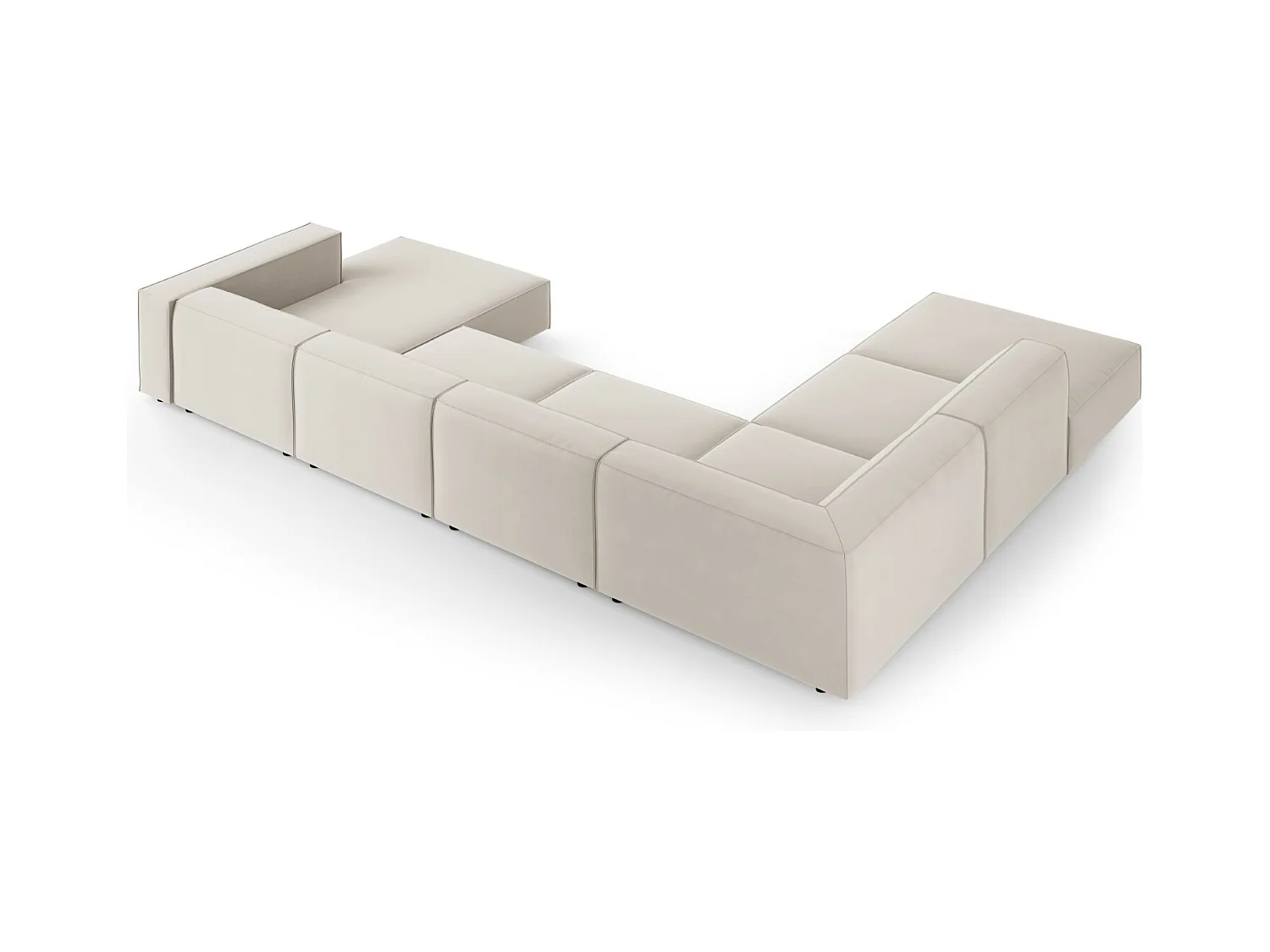 Cosmopolitan Design - 7-Sitzer Panoramasofa links "Arendal" aus Samt Ecru - 364x262x70cm