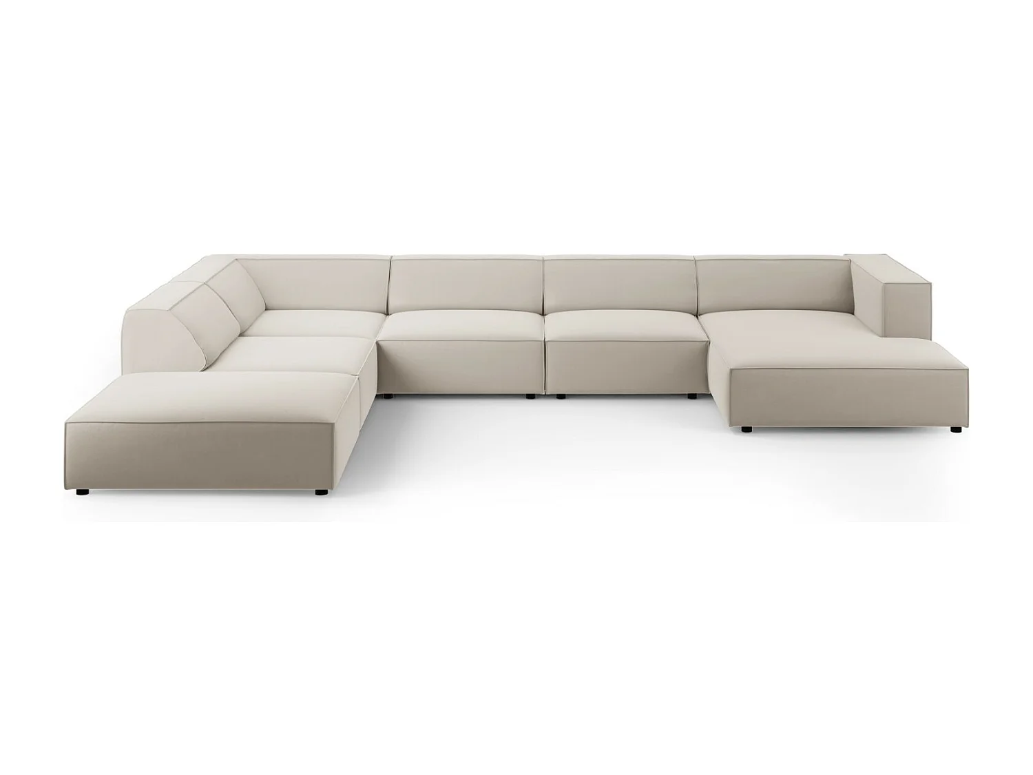 Cosmopolitan Design - Sofá de canto panorâmico à esquerda "Arendal" 7 lugares em veludo cru - 364x262x70cm