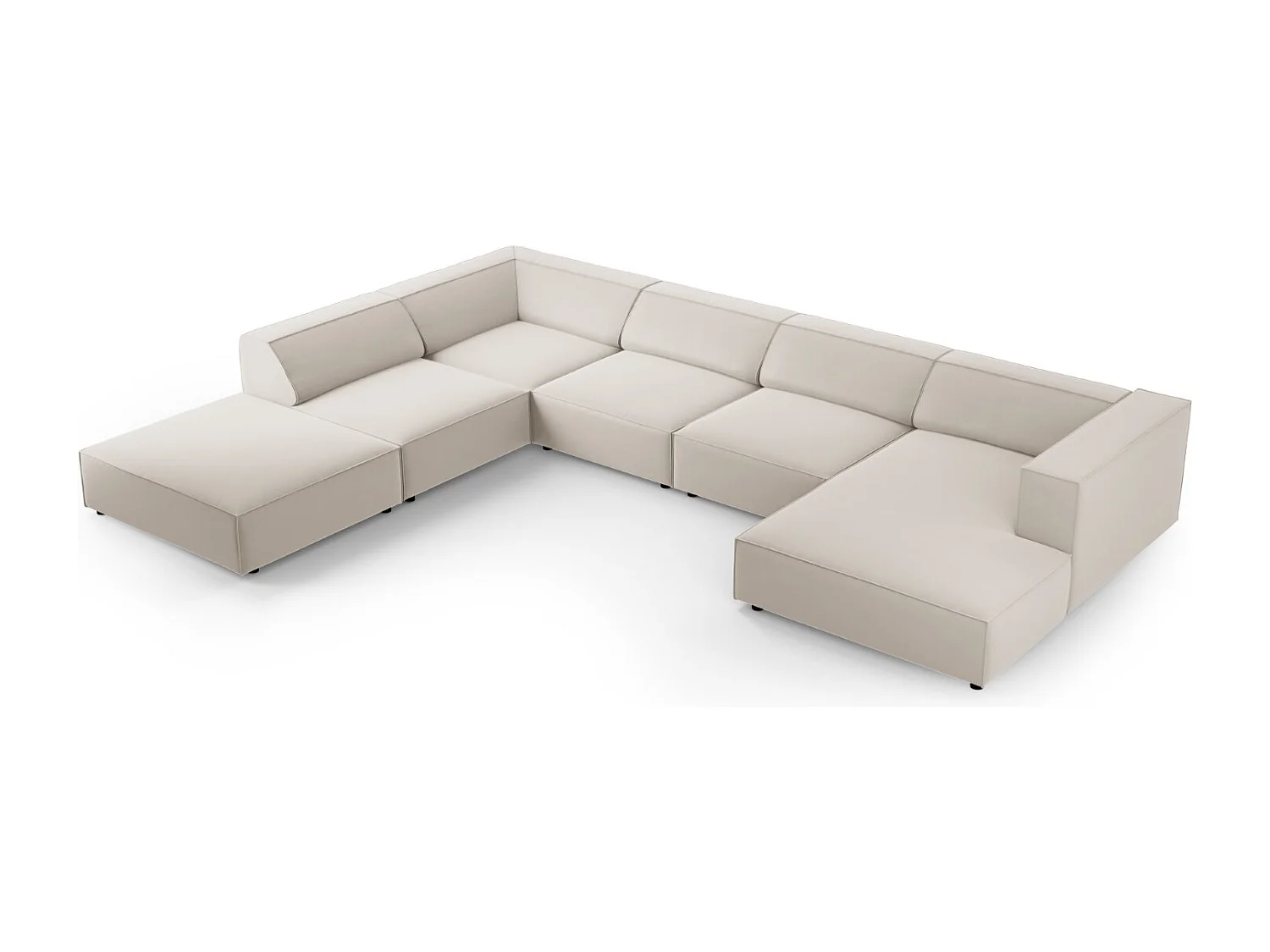 Cosmopolitan Design - Sofá de canto panorâmico à esquerda "Arendal" 7 lugares em veludo cru - 364x262x70cm