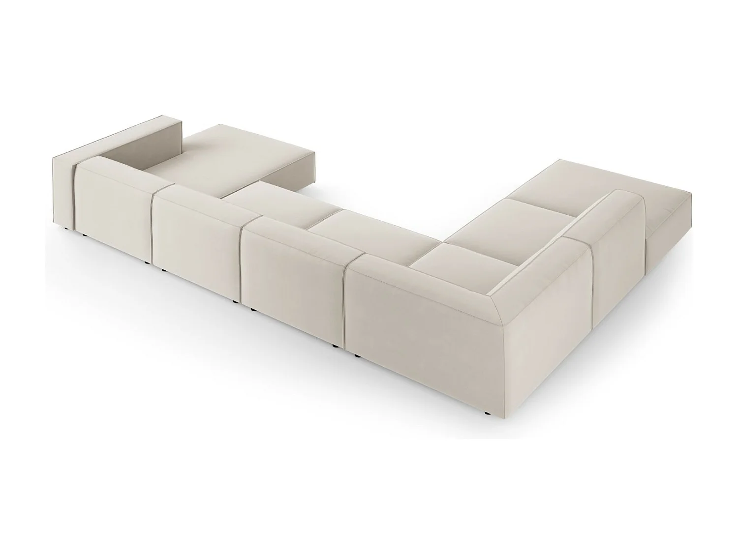 Cosmopolitan Design - Sofá de canto panorâmico à esquerda "Arendal" 7 lugares em veludo cru - 364x262x70cm