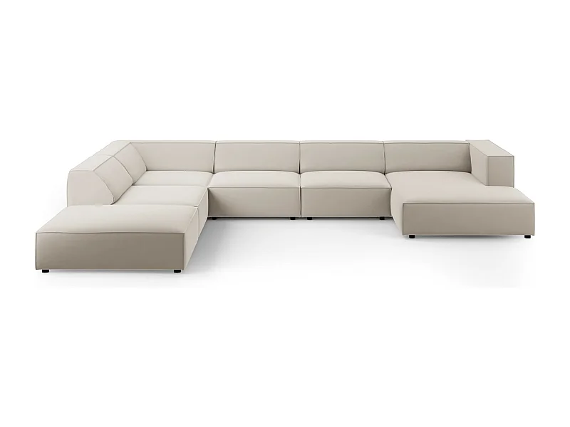 Cosmopolitan Design - Canapé d'angle gauche panoramique "Arendal" 7 places en velours écru - 364x262x70cm