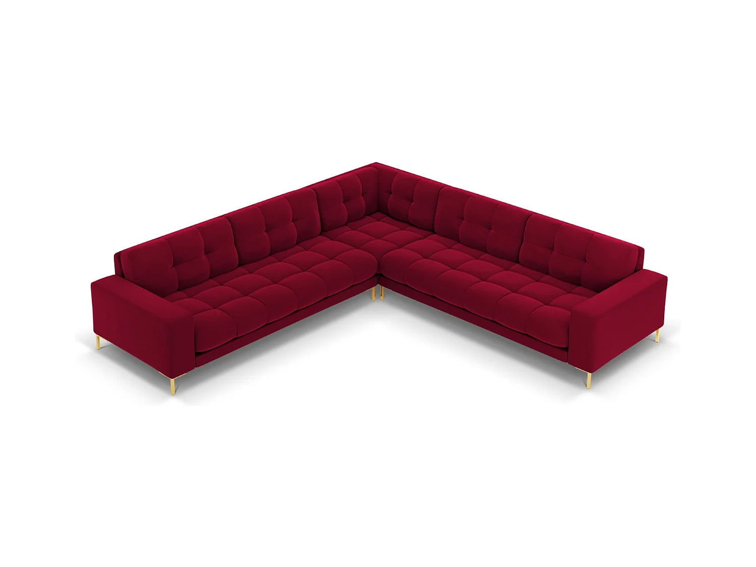 Cosmopolitan Design - Canapé d'angle symétrique "Bali" 6 places en velours rouge - 256x256x75cm