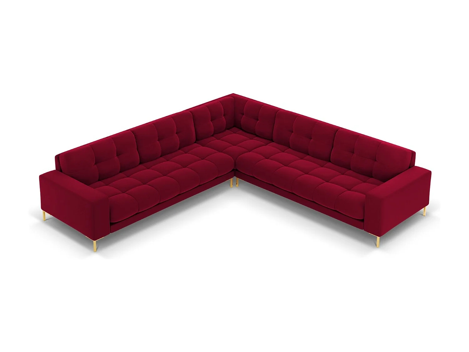 Cosmopolitan Design - Canapé d'angle symétrique "Bali" 6 places en velours rouge - 256x256x75cm