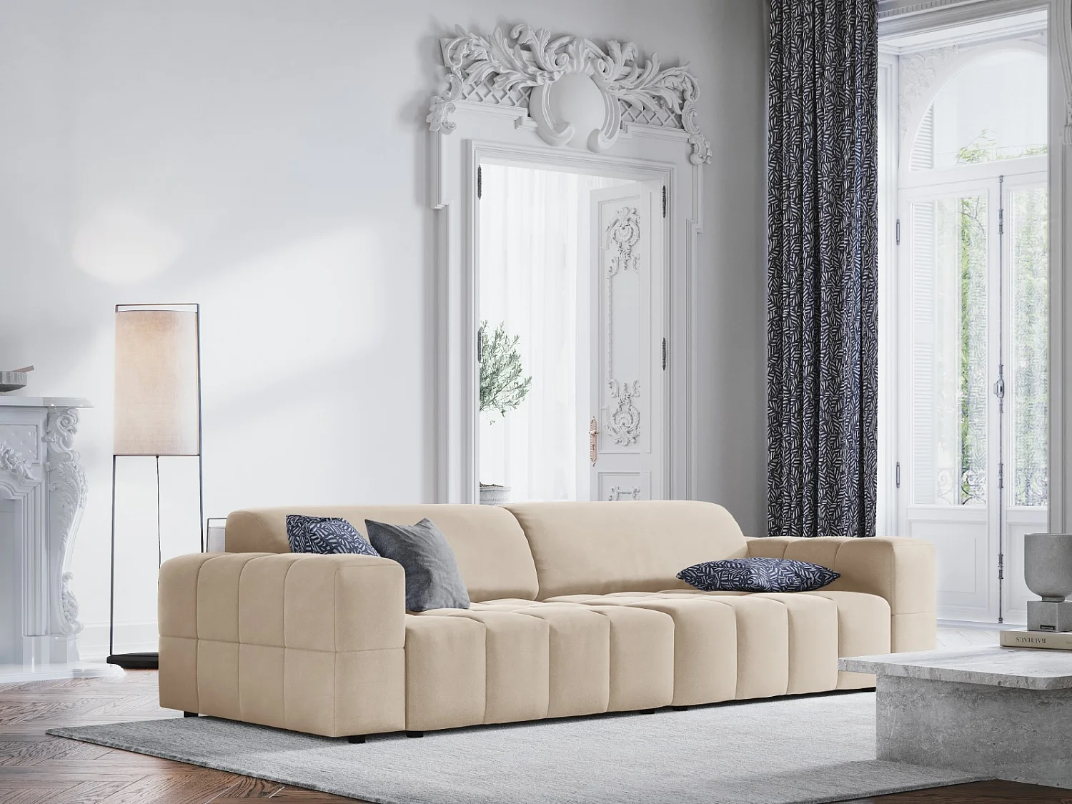 CXL by Christian Lacroix - Divano "Luc" 4 posti in velluto beige chiaro - 244x102x70cm