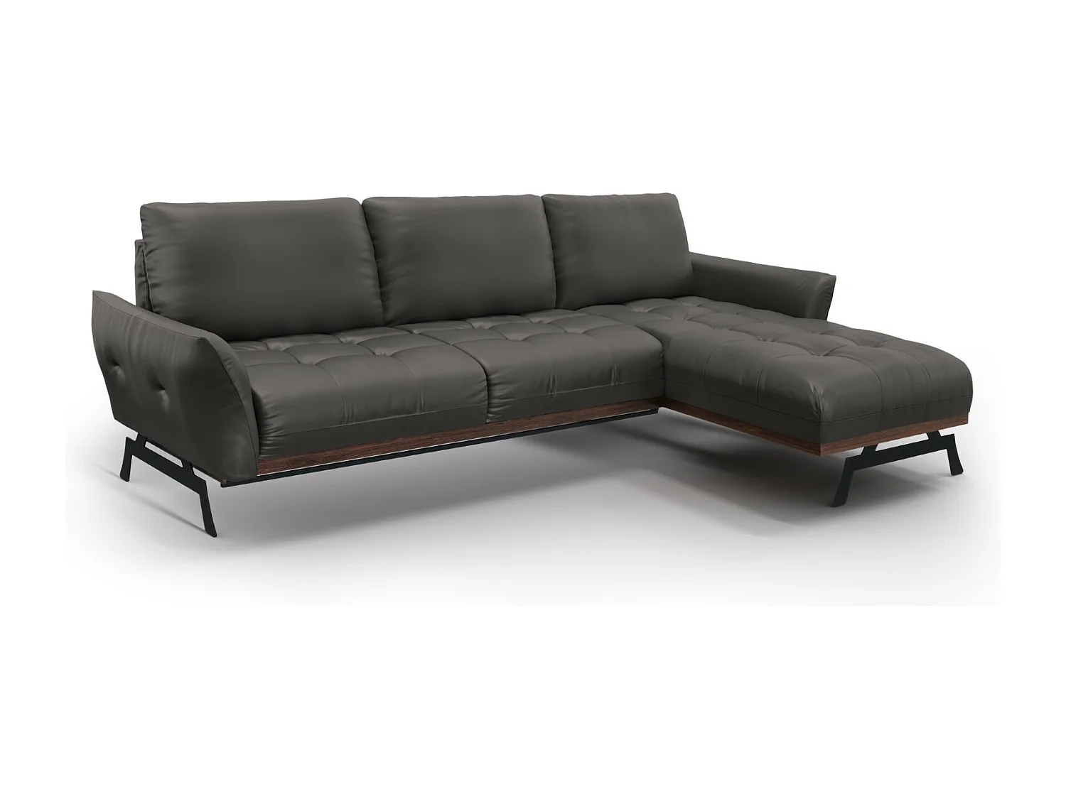 CXL by Christian Lacroix - Canapé d'angle droit modulable "Olivier" 4 places en cuir véritable gris foncé - 264x171x87cm