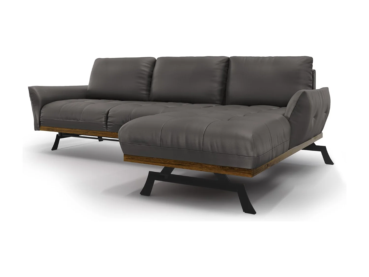 CXL by Christian Lacroix - Canapé d'angle droit modulable "Olivier" 4 places en cuir véritable gris foncé - 264x171x87cm