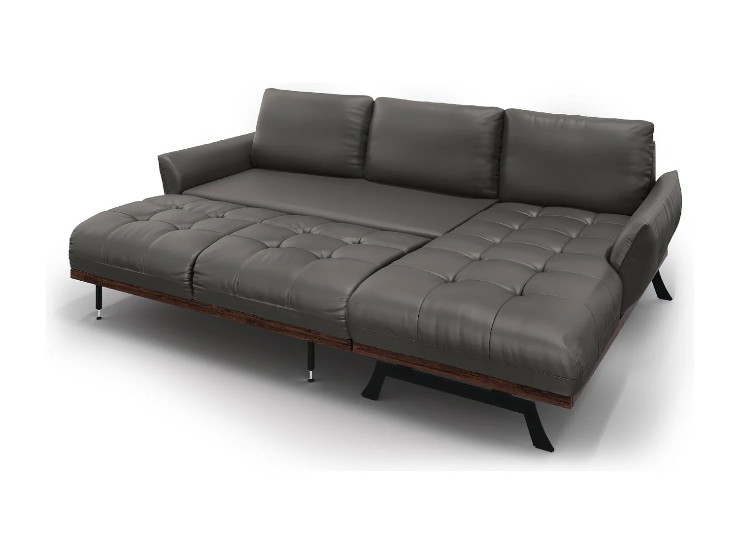 CXL by Christian Lacroix - Canapé d'angle droit modulable "Olivier" 4 places en cuir véritable gris foncé - 264x171x87cm