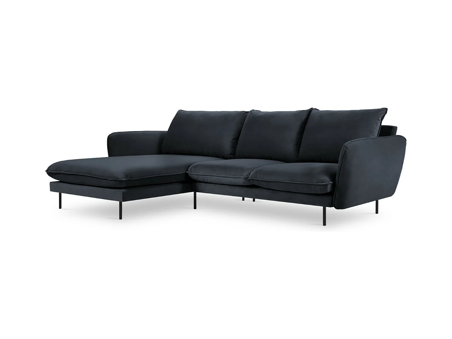 Cosmopolitan Design - Canapé d'angle gauche "Vienna" 5 places en velours bleu foncé - 255x170x95cm