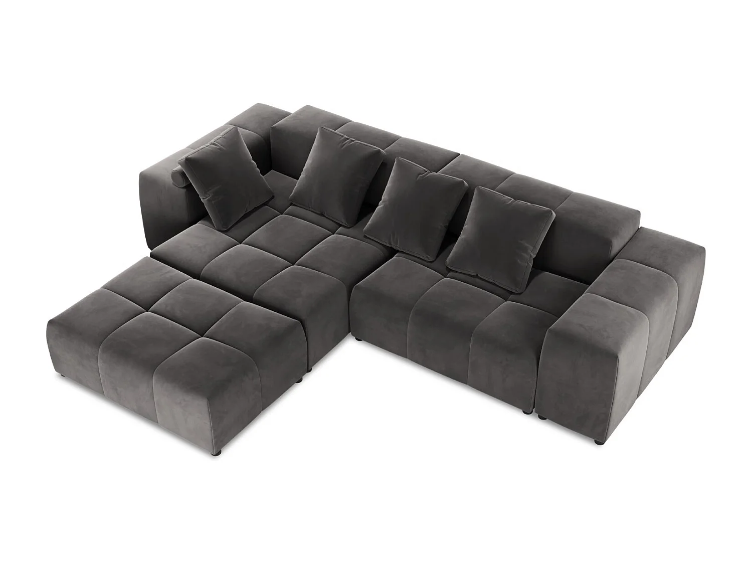 Cosmopolitan Design - Sofá de canto modular simétrico "Rome" 5 lugares em veludo cinza escuro - 320x240x75cm