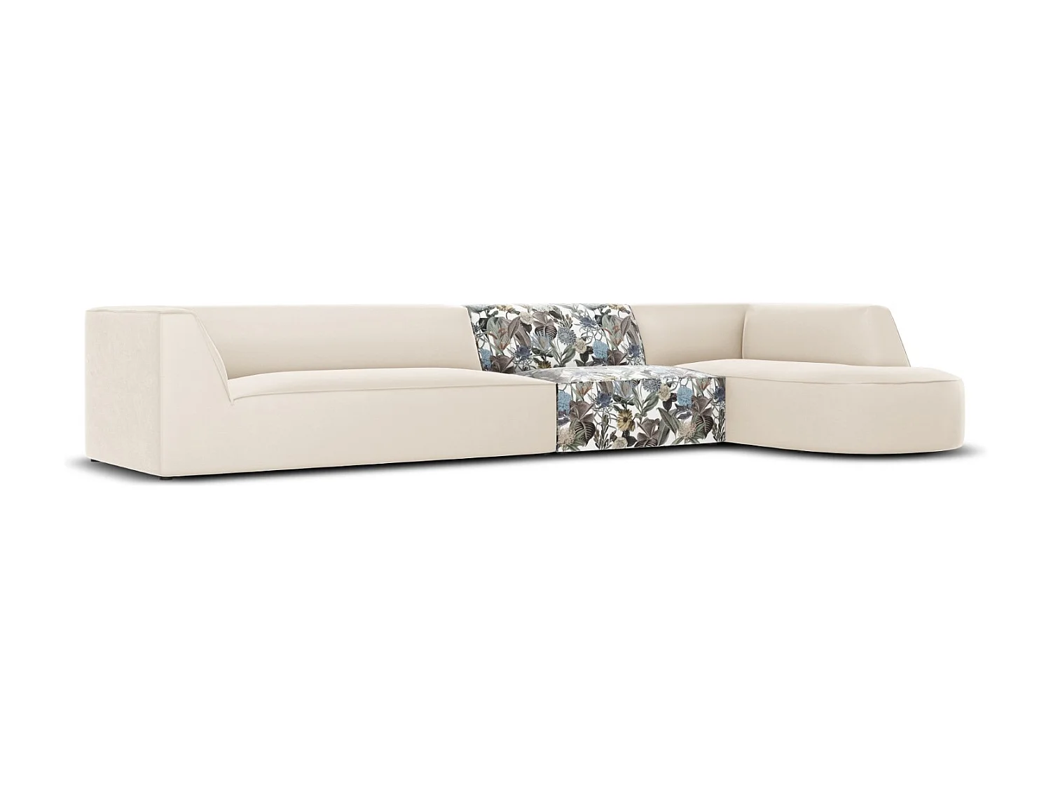 CXL by Christian Lacroix - Canapé d'angle droit "Charles" 5 places en velours motif de jardin bleu clair,beige - 366x180x69cm