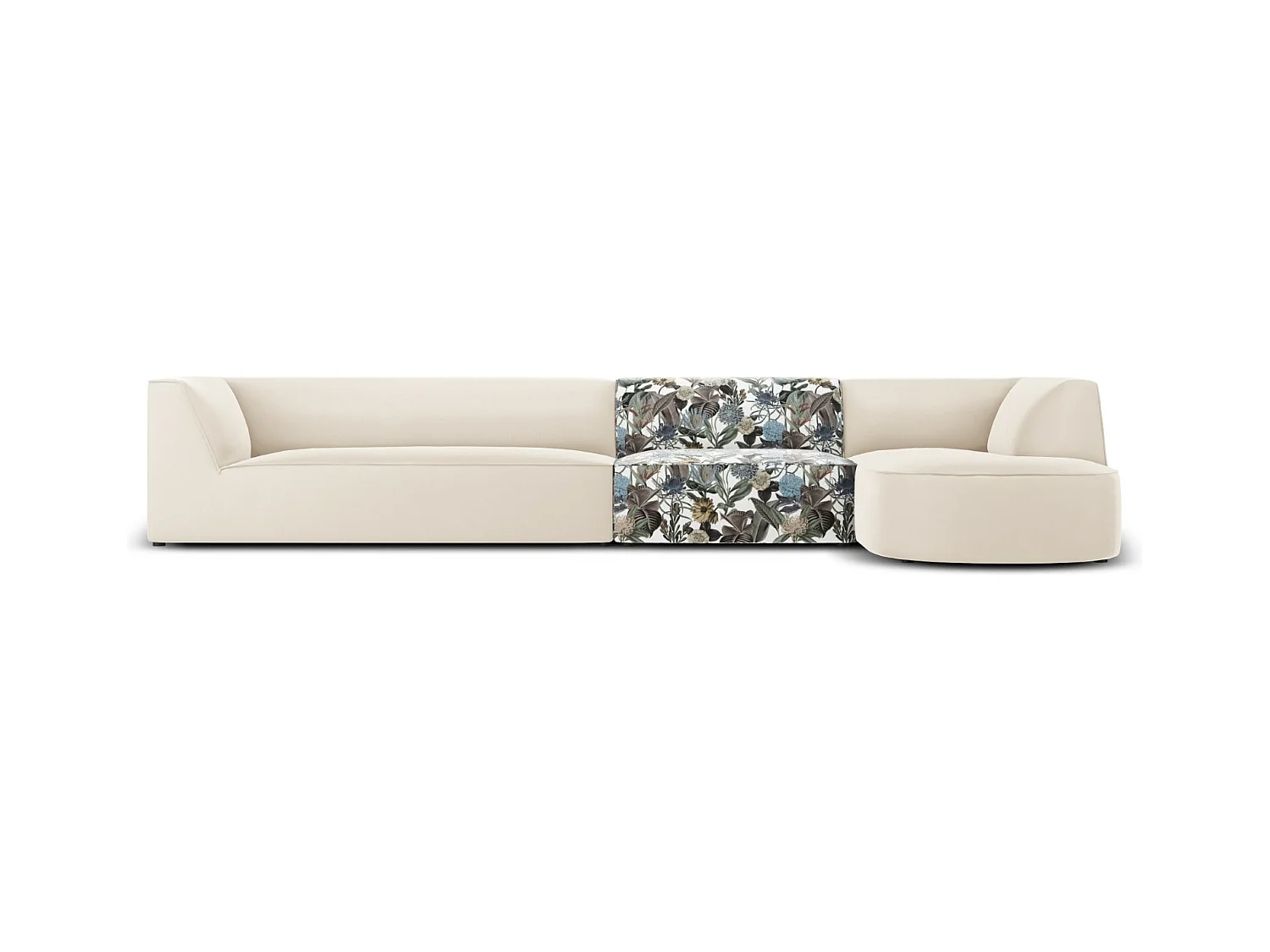 CXL by Christian Lacroix - Rechter hoekbank "Charles" 5 zitplaatsen, Flueel, lichtblauw, beige tuinpatroon - 366x180x69cm