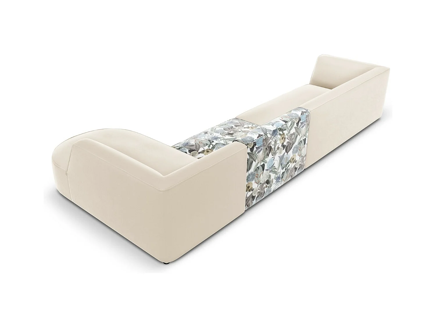 CXL by Christian Lacroix - Rechter hoekbank "Charles" 5 zitplaatsen, Flueel, lichtblauw, beige tuinpatroon - 366x180x69cm