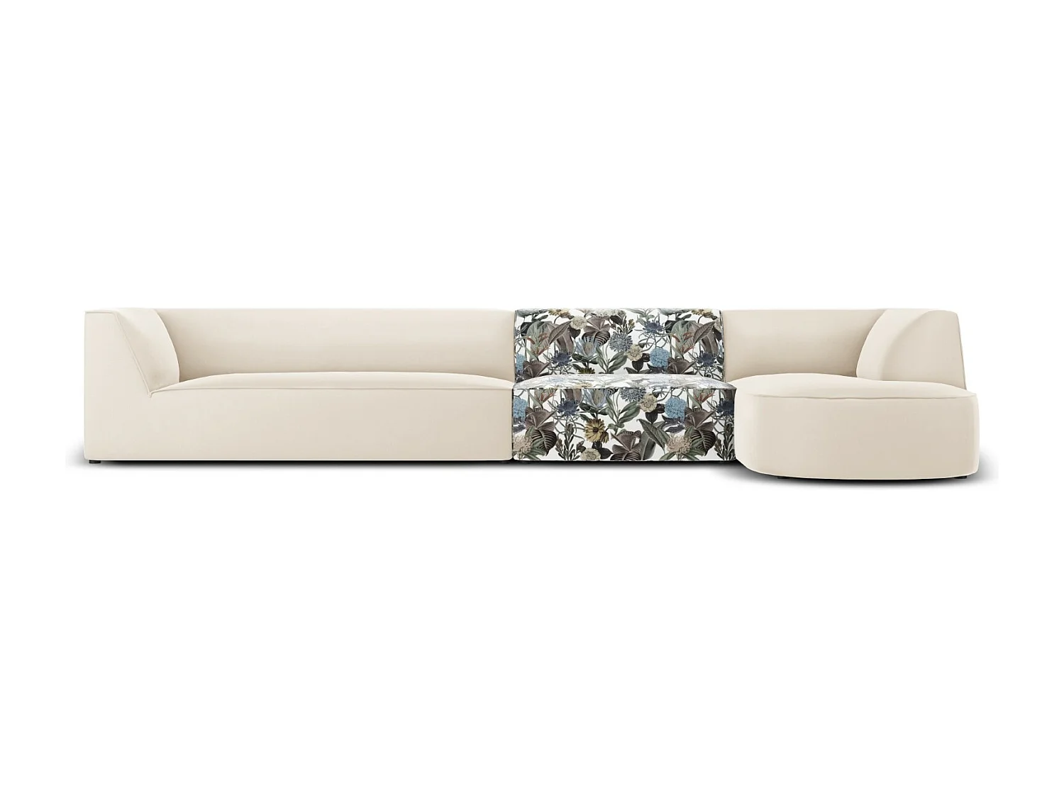 CXL by Christian Lacroix - Rechter hoekbank "Charles" 5 zitplaatsen, Flueel, lichtblauw, beige tuinpatroon - 366x180x69cm