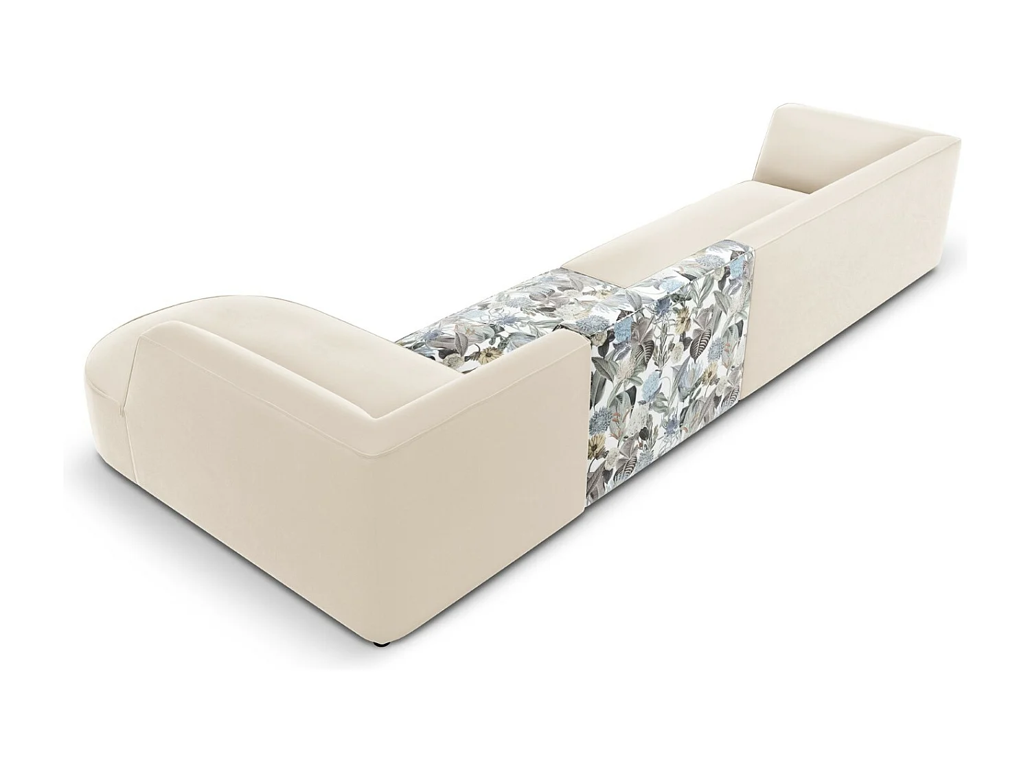 CXL by Christian Lacroix - Rechter hoekbank "Charles" 5 zitplaatsen, Flueel, lichtblauw, beige tuinpatroon - 366x180x69cm