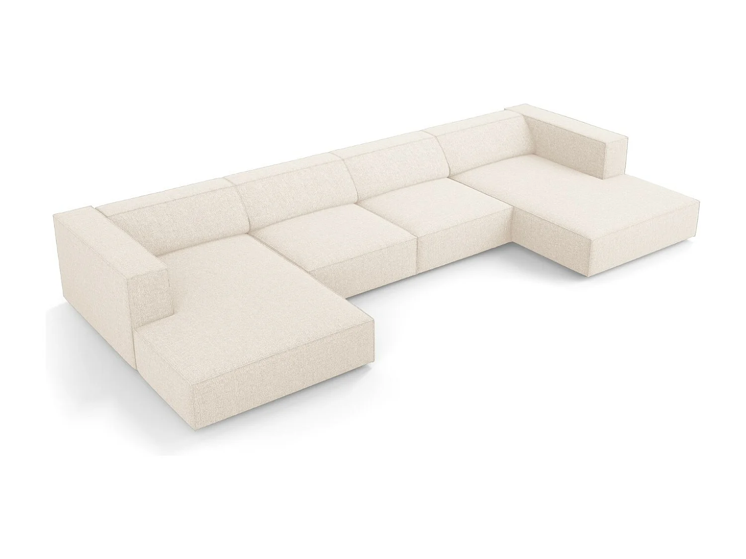 Cosmopolitan Design - Sofá panorâmico "Arendal" 6 lugares em tecido chenille bege claro - 364x166x70cm