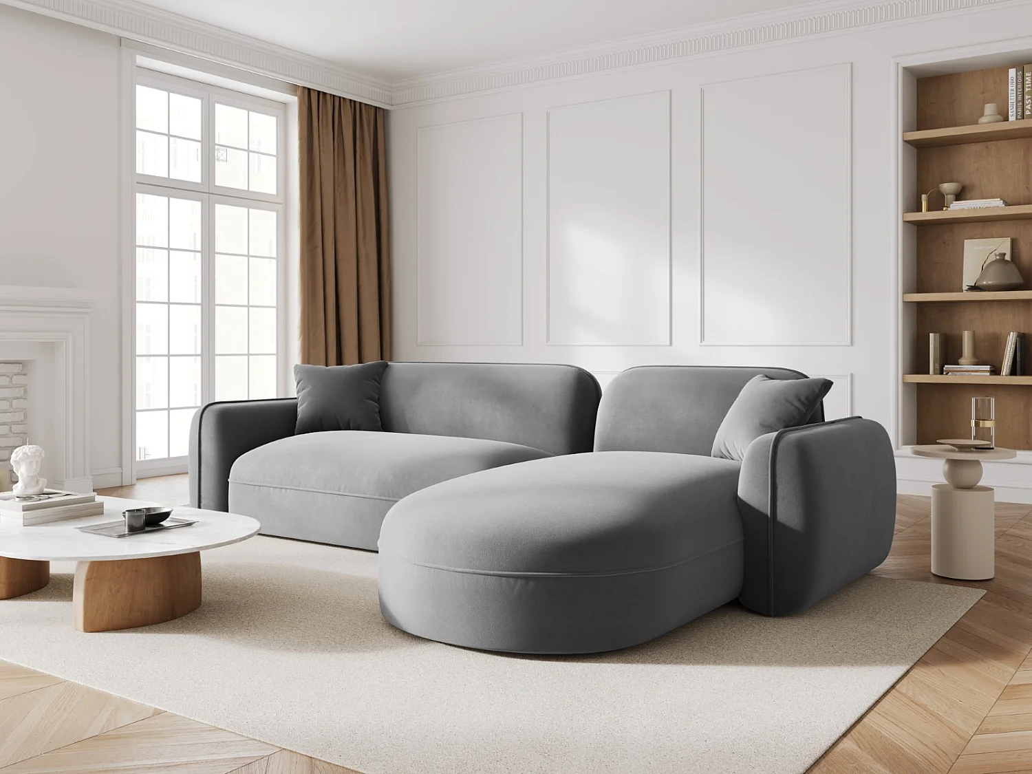 CXL by Christian Lacroix - 4-Sitzer modulares Ecksofa rechts "Lucien" Sitzer aus Samt hellgrau - 275x165x70cm