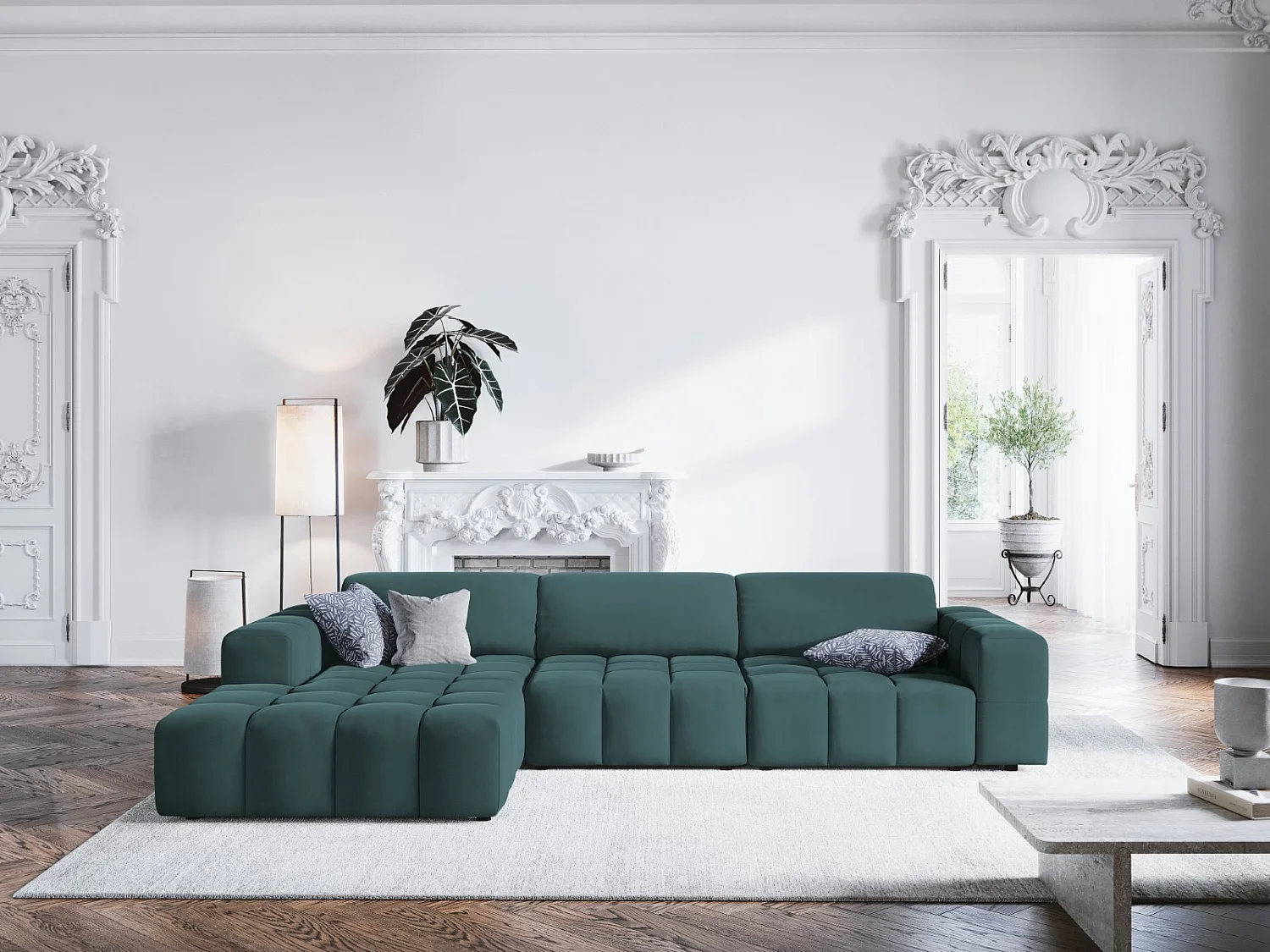 CXL by Christian Lacroix - Linker hoekbank "Luc" 4 zitplaatsen, Flueel, Olie - 284x166x70cm