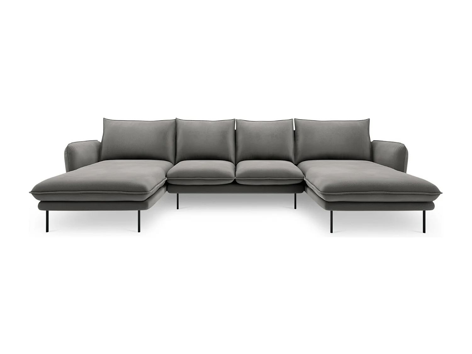 Cosmopolitan Design - Canapé panoramique "Vienna" 6 places en velours gris clair - 350x170x95cm