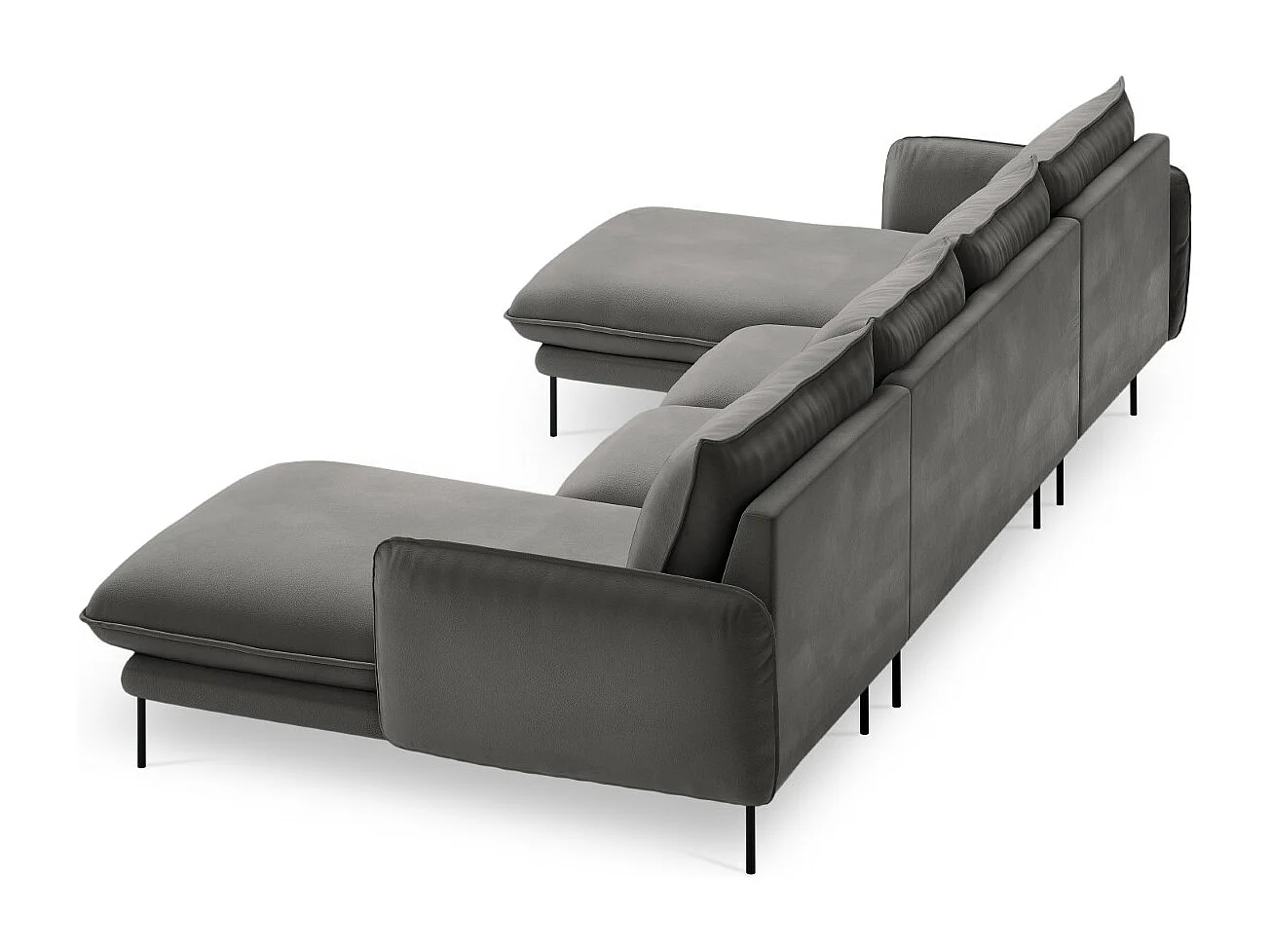 Cosmopolitan Design - Canapé panoramique "Vienna" 6 places en velours gris clair - 350x170x95cm