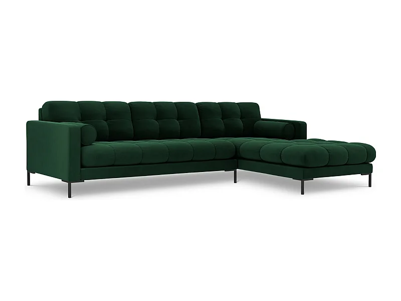 Cosmopolitan Design - Sofá de canto direito "Bali" 5 lugares em veludo verde garrafa - 293x185x75cm
