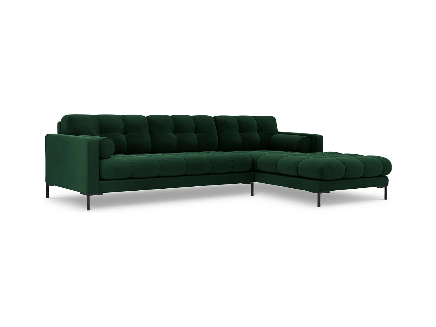 Cosmopolitan Design - Rechter hoekbank "Bali" 5 zitplaatsen, Flueel, Flessengroen - 293x185x75cm