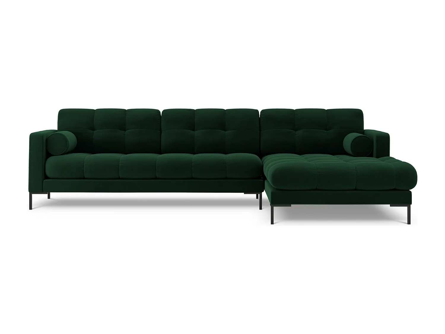 Cosmopolitan Design - Sofá de canto direito "Bali" 5 lugares em veludo verde garrafa - 293x185x75cm