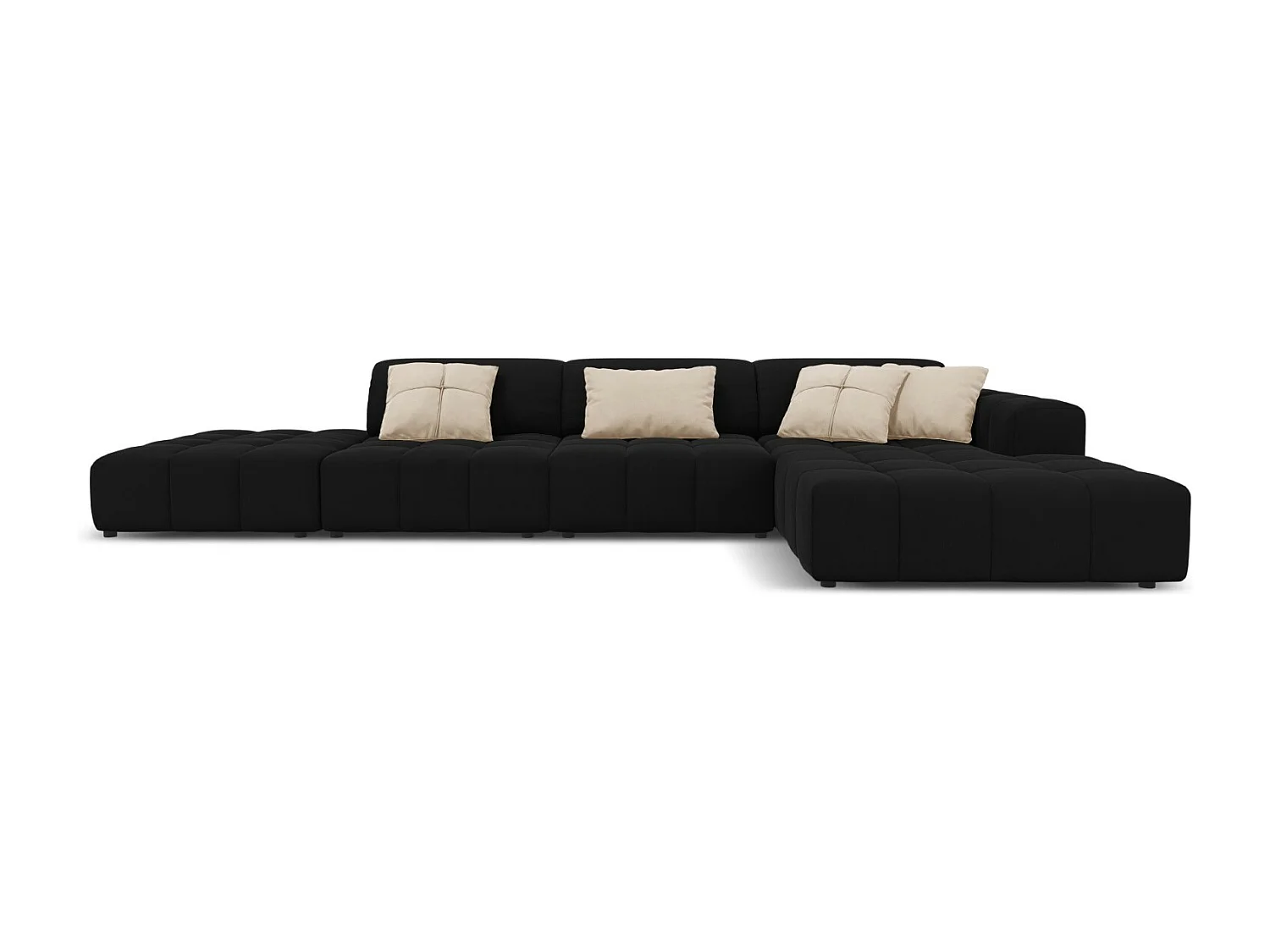 CXL by Christian Lacroix - Rechter hoekbank "Luc" 5 zitplaatsen, Flueel, Zwart - 341x166x70cm