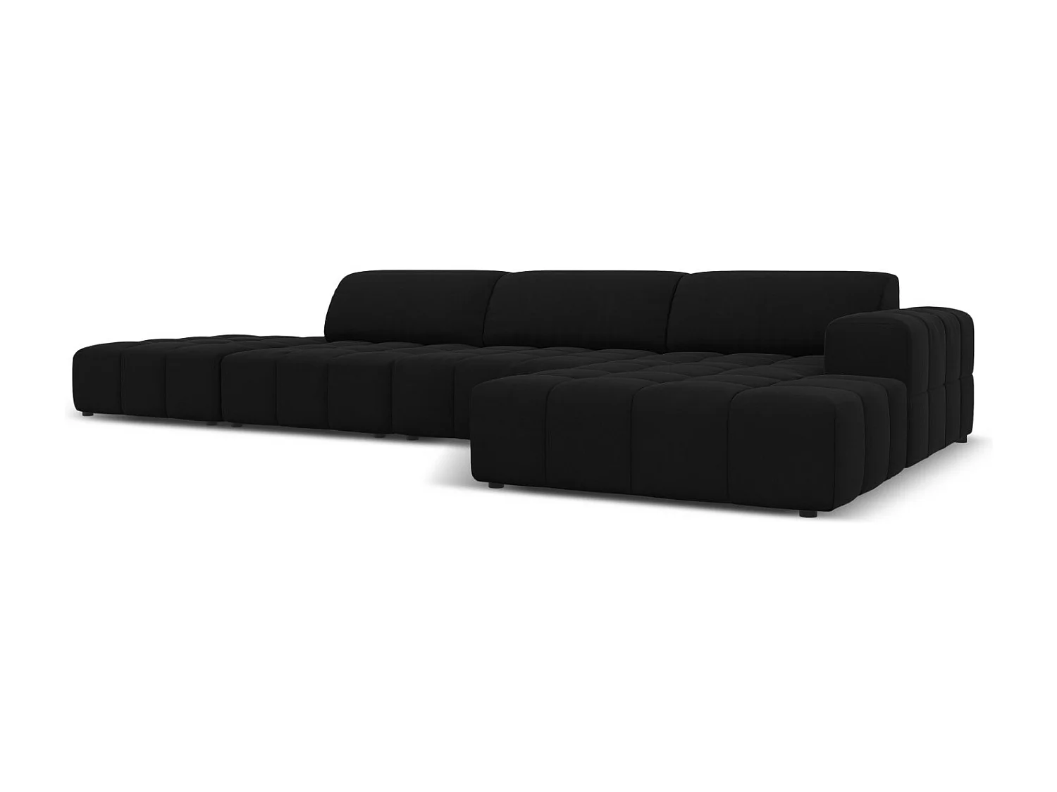 CXL by Christian Lacroix - Rechter hoekbank "Luc" 5 zitplaatsen, Flueel, Zwart - 341x166x70cm