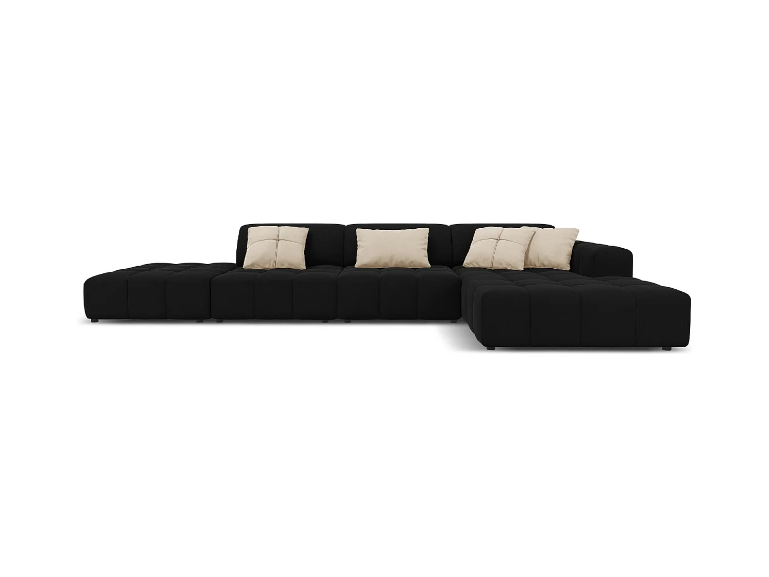 CXL by Christian Lacroix - Rechter hoekbank "Luc" 5 zitplaatsen, Flueel, Zwart - 341x166x70cm