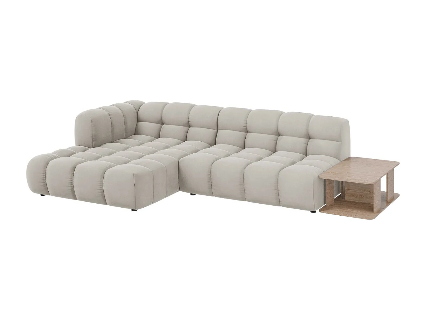 Cosmopolitan Design - Sofá esquinero modular izquierdo "Sky" 4 plazas de terciopelo beige claro - 297x162x75cm