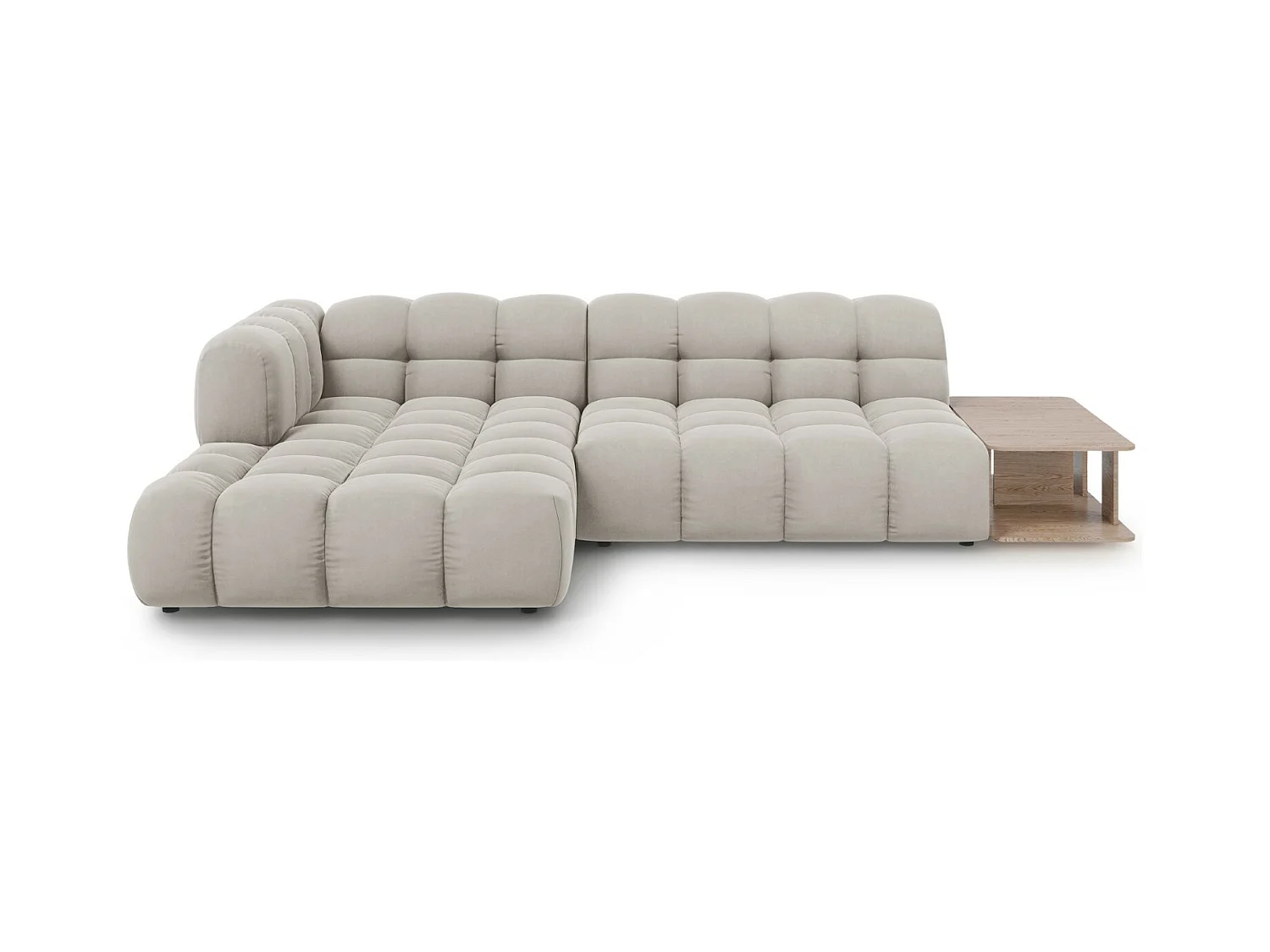 Cosmopolitan Design - Modulaire hoekbank links "Sky" 4 zitplaatsen, Flueel, Lichtbeige - 297x162x75cm