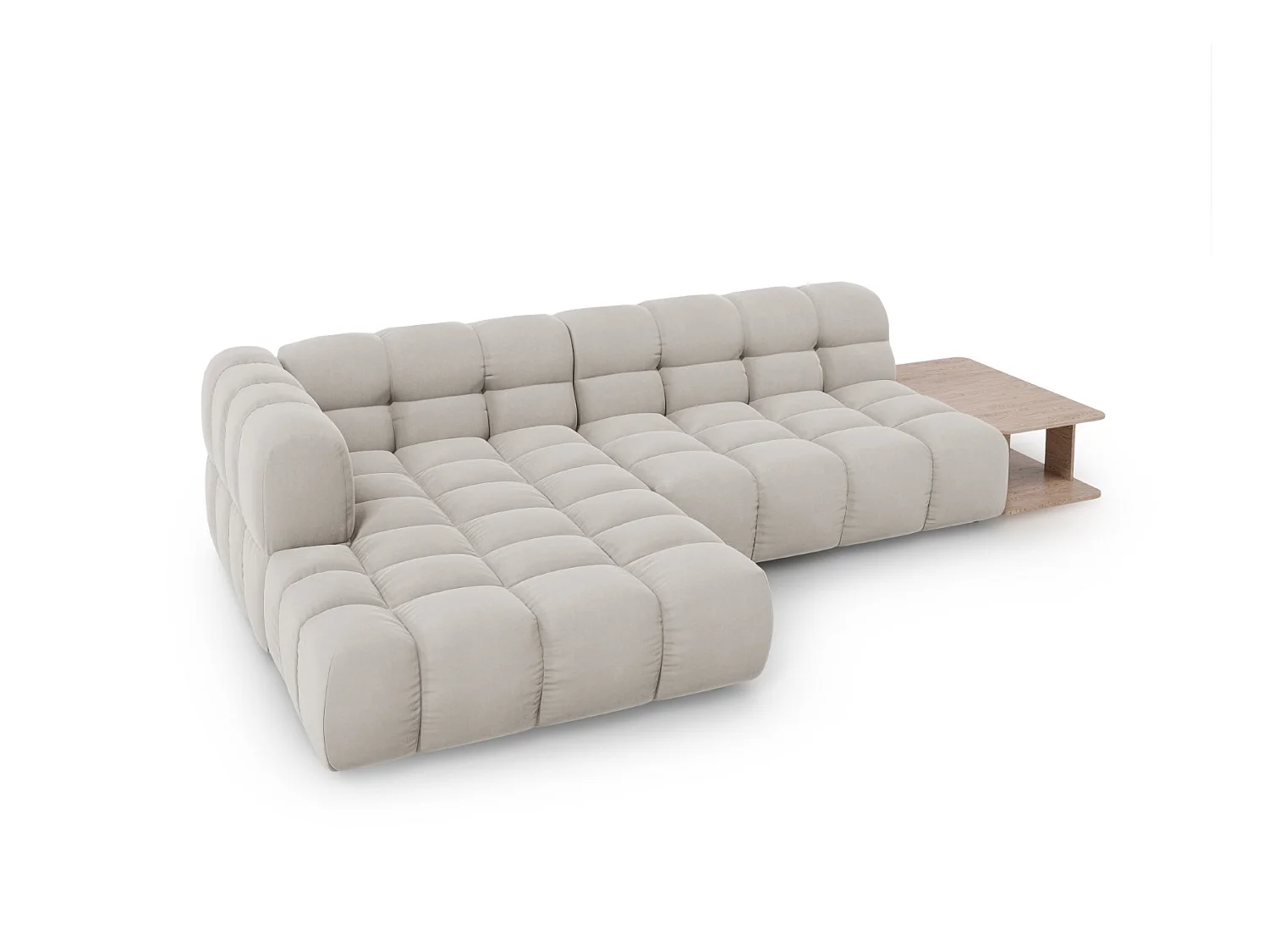 Cosmopolitan Design - Canapé d'angle gauche modulable "Sky" 4 places en velours beige clair - 297x162x75cm