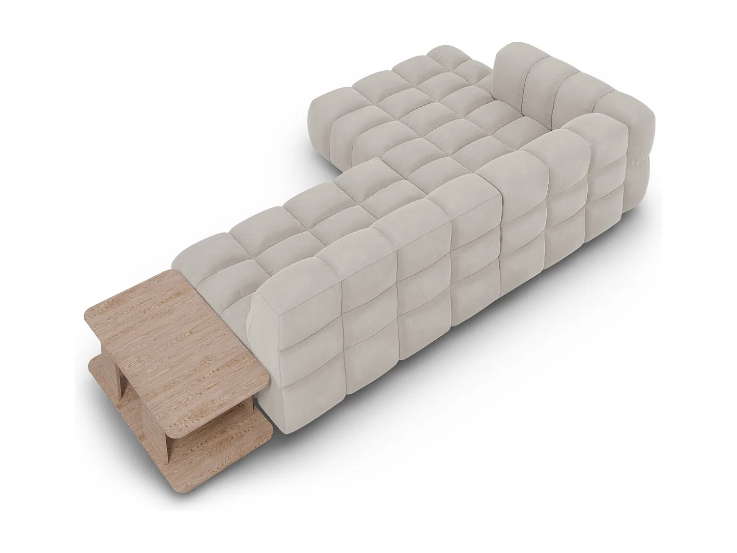 Cosmopolitan Design - Canapé d'angle gauche modulable "Sky" 4 places en velours beige clair - 297x162x75cm