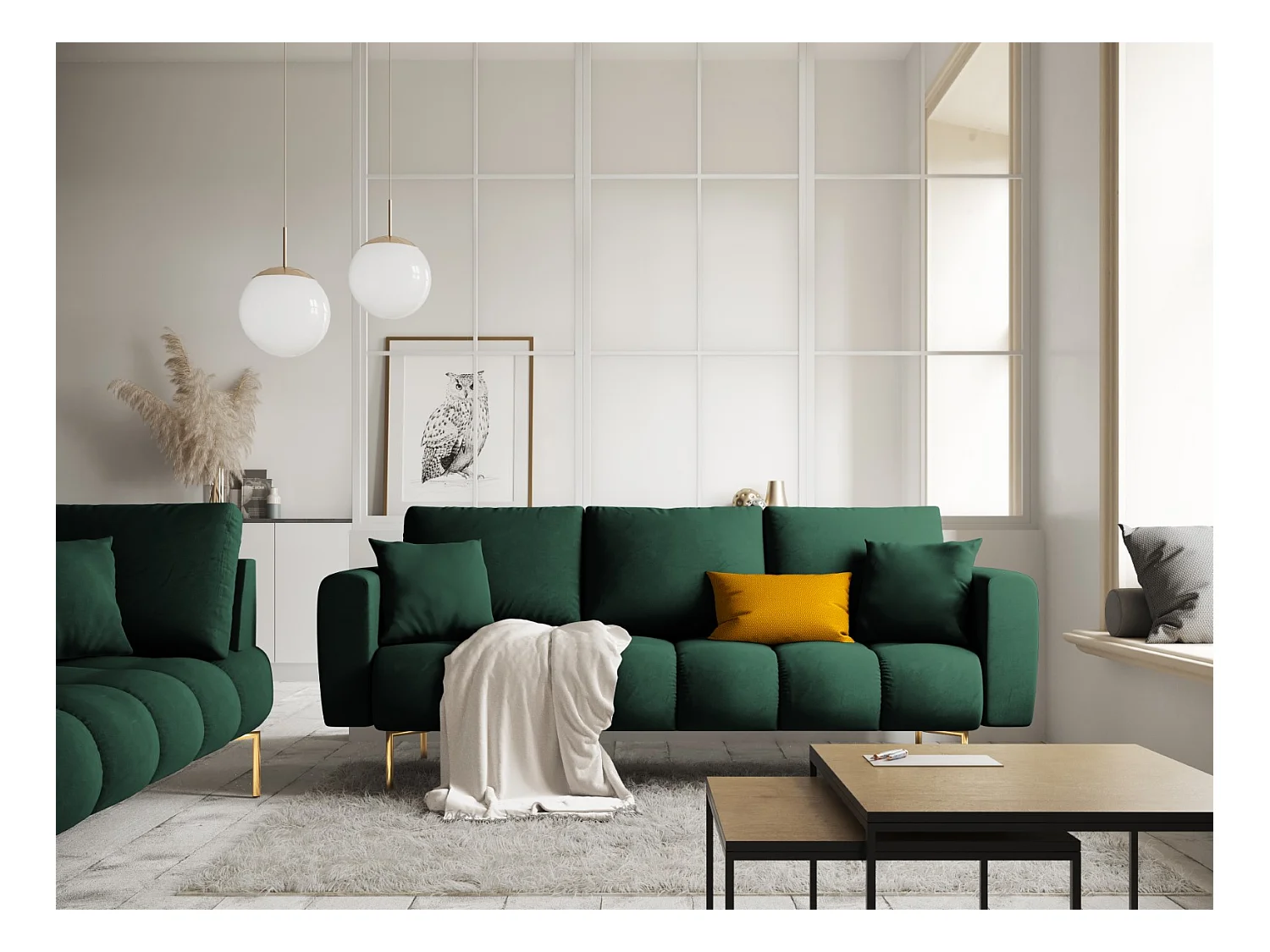 Cosmopolitan Design - Divano "Hastings" 3 posti in velluto verde bottiglia - 220x97x75cm