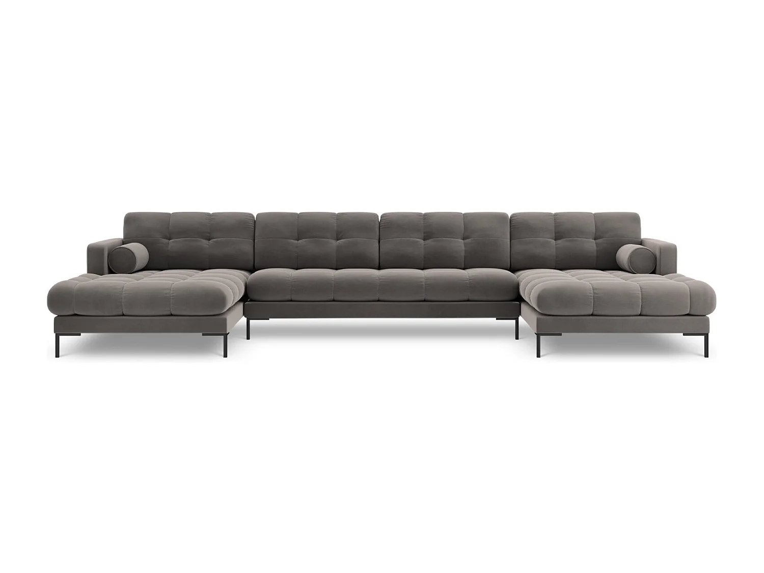 Cosmopolitan Design - Sofá panorámico "Bali" 7 plazas de terciopelo gris claro - 383x185x75cm