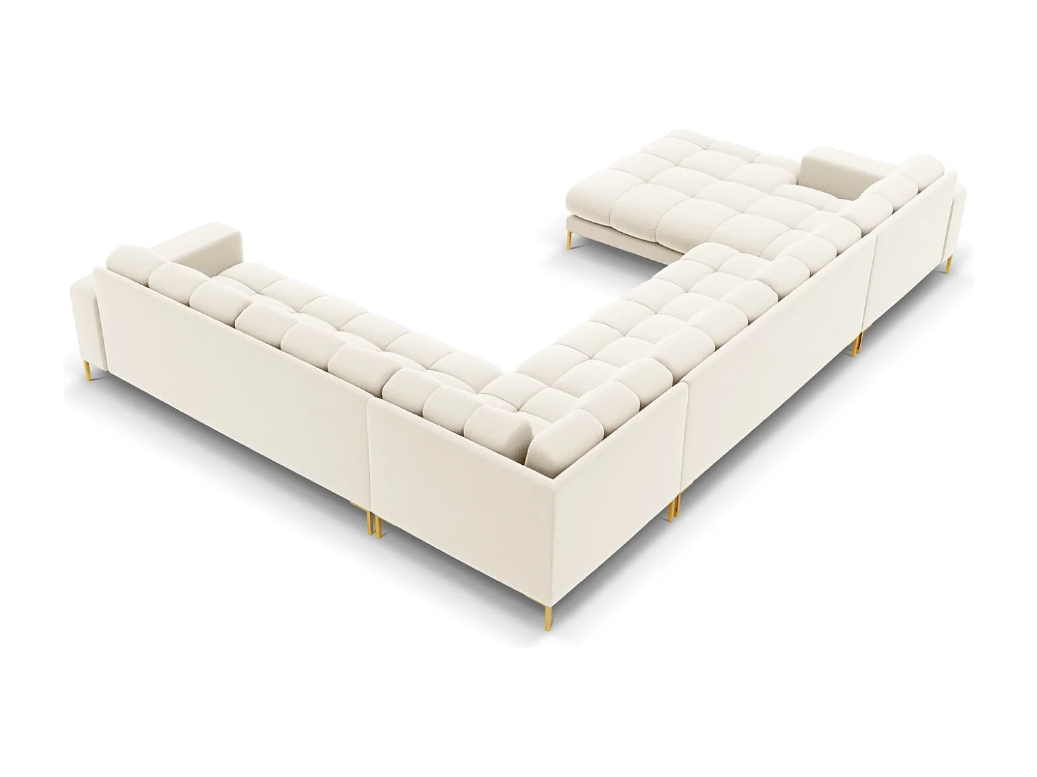 Cosmopolitan Design - Sofá esquinero panorámico derecho "Bali" 7 plazas de terciopelo beige claro - 327x256x75cm