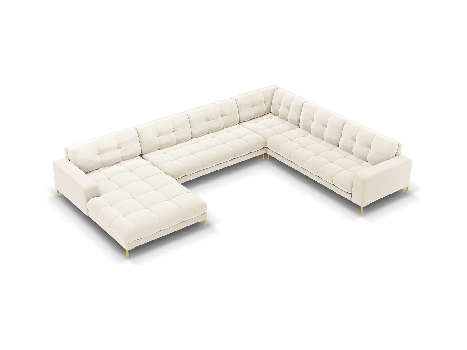Cosmopolitan Design - Panoramische hoekbank rechts "Bali" 7 zitplaatsen, Flueel, Lichtbeige - 327x256x75cm