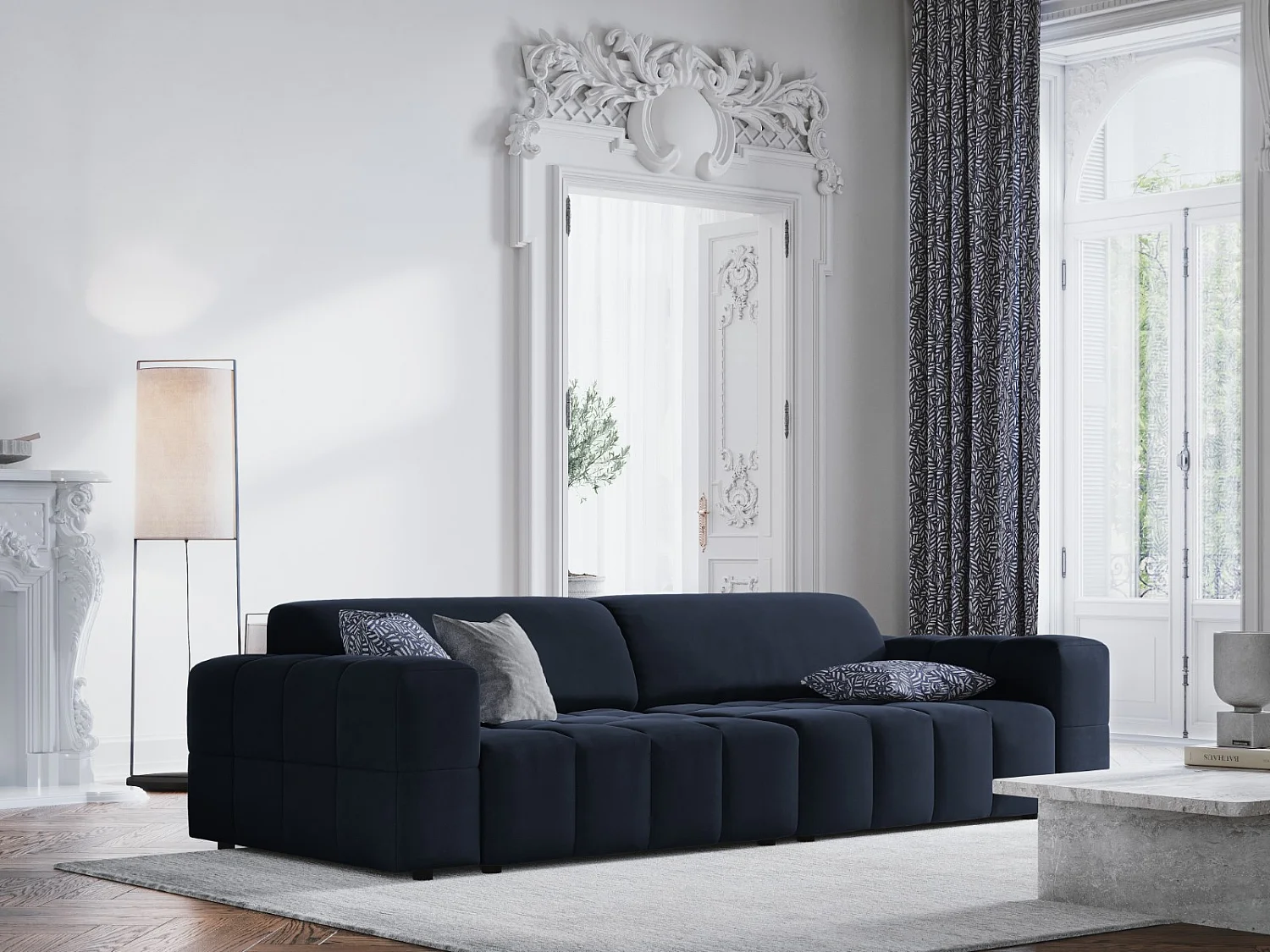 CXL by Christian Lacroix - Bank "Luc" 4 zitplaatsen, Flueel, Donkerblauw - 244x102x70cm