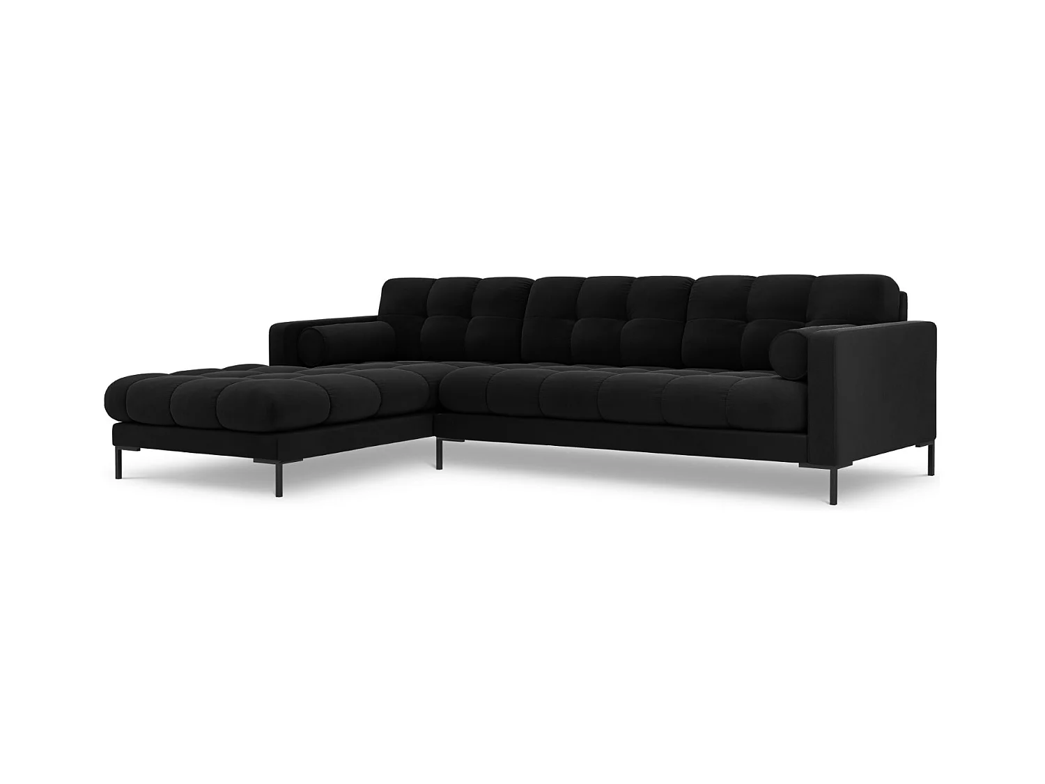 Cosmopolitan Design - Linker hoekbank "Bali" 5 zitplaatsen, Flueel, Zwart - 293x185x75cm