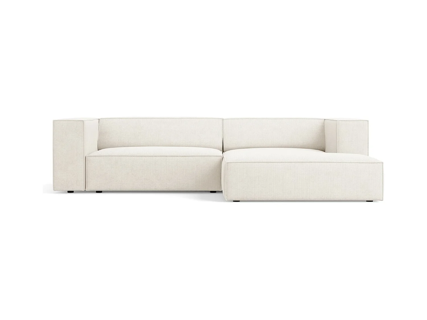 Cosmopolitan Design - 3-Sitzer Ecksofa rechts "Arendal" aus Chenille-Stoff mit Rippeneffekt elfenbein - 224x166x70cm