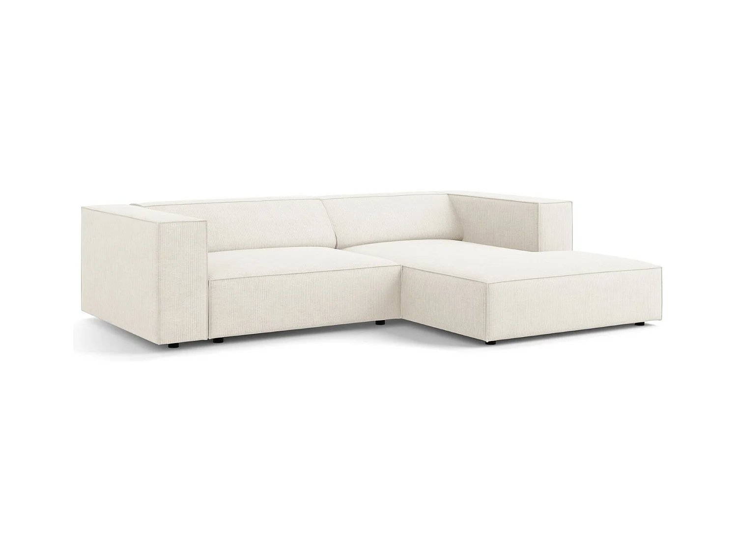 Cosmopolitan Design - 3-Sitzer Ecksofa rechts "Arendal" aus Chenille-Stoff mit Rippeneffekt elfenbein - 224x166x70cm