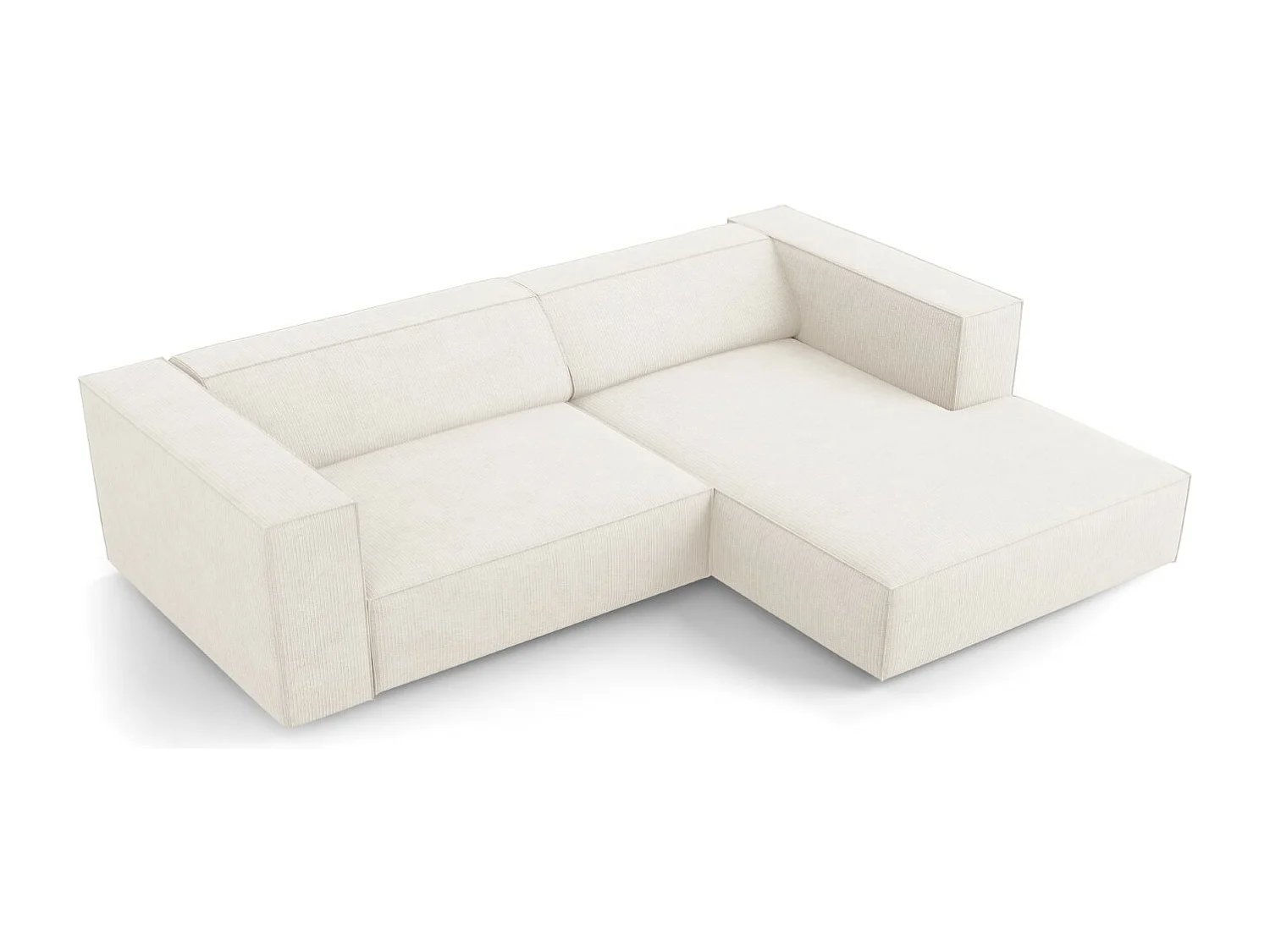Cosmopolitan Design - 3-Sitzer Ecksofa rechts "Arendal" aus Chenille-Stoff mit Rippeneffekt elfenbein - 224x166x70cm