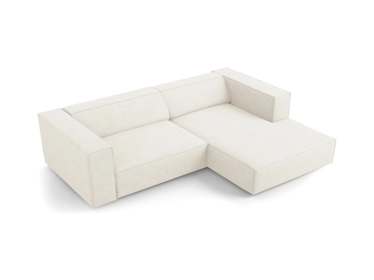 Cosmopolitan Design - Sofá esquinero derecho "Arendal" 3 plazas de tejido chenilla con efecto acanalado marfil - 224x166x70cm