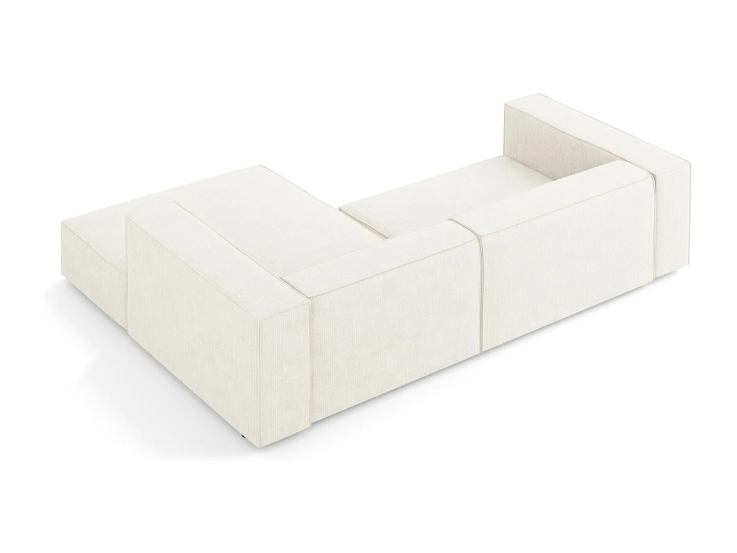 Cosmopolitan Design - Sofá esquinero derecho "Arendal" 3 plazas de tejido chenilla con efecto acanalado marfil - 224x166x70cm