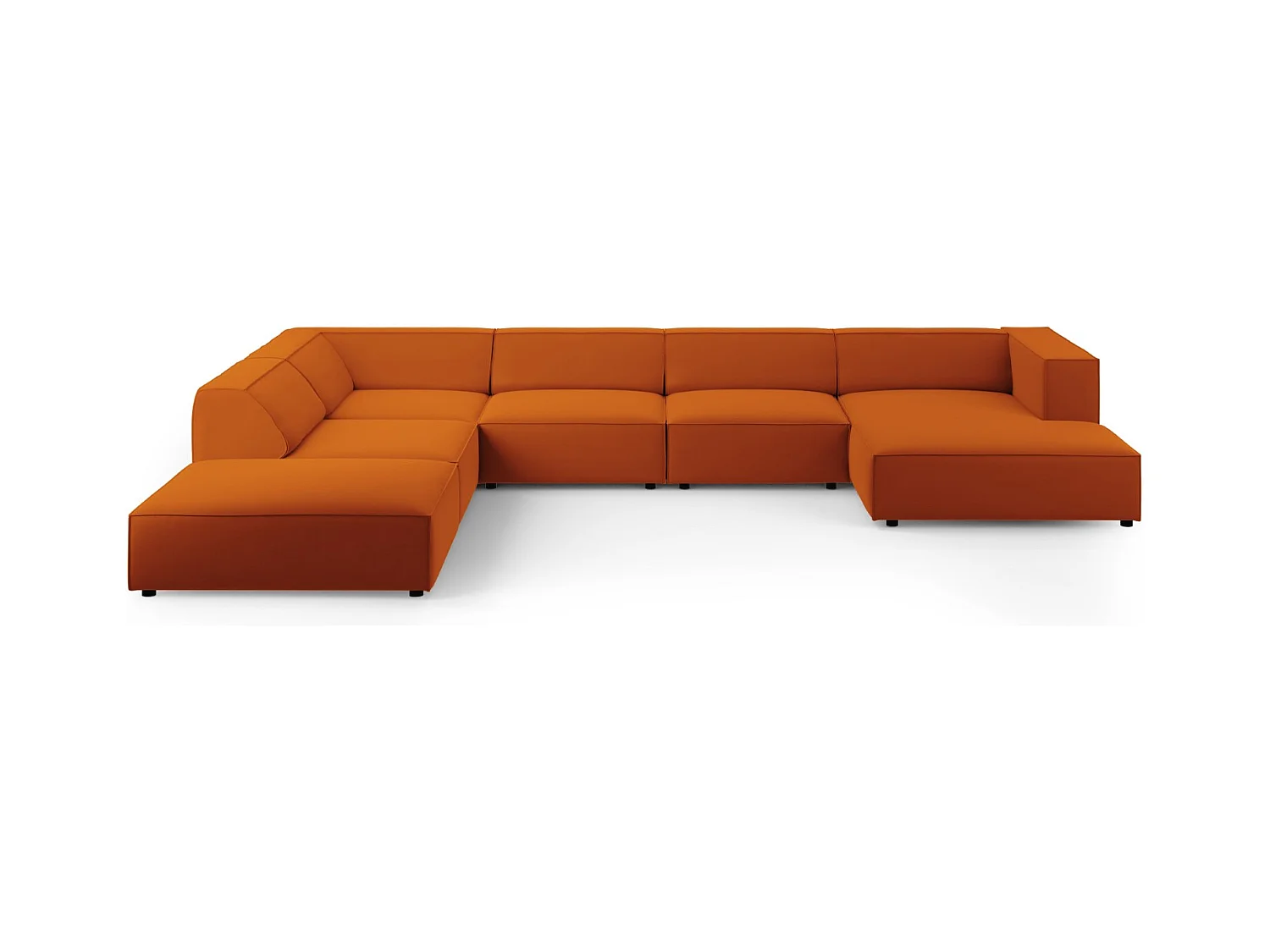 Cosmopolitan Design - Panoramische hoekbank links "Arendal" 7 zitplaatsen, Flueel, Terracotta - 364x262x70cm