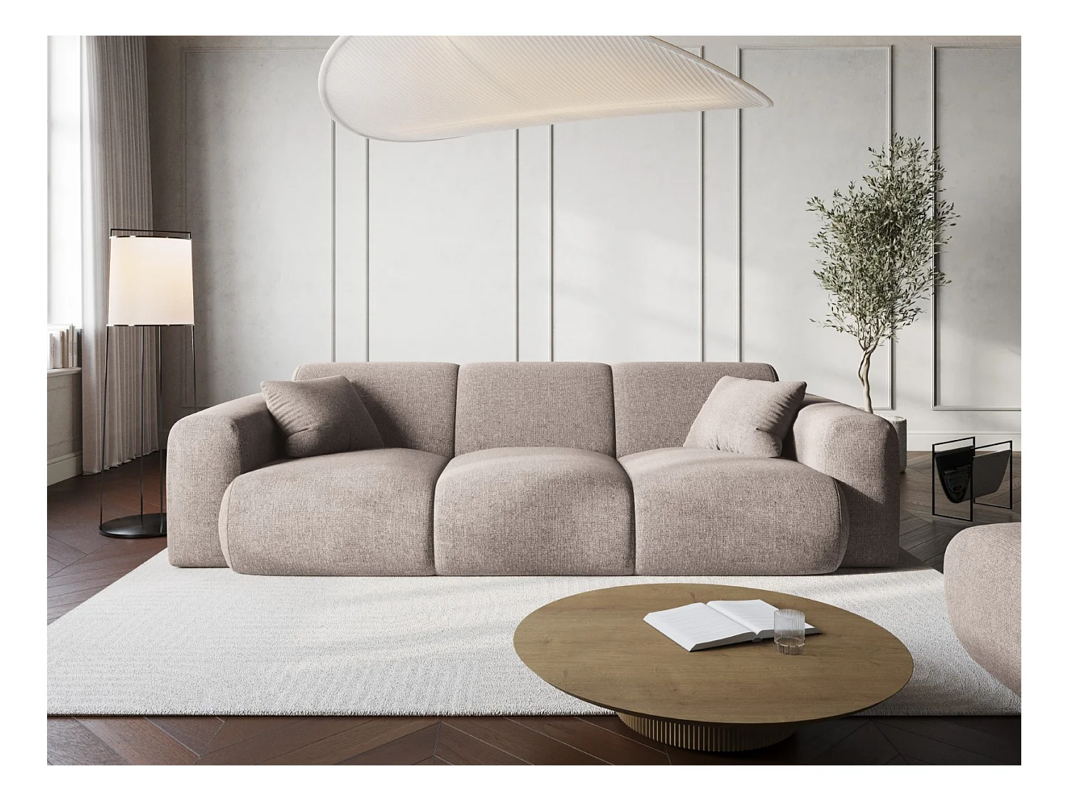 Cosmopolitan Design - Divano "Nolio" 3 posti in ciniglia beige - 235x95x72cm