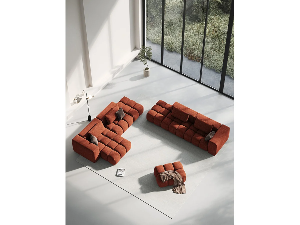 CXL by Christian Lacroix - Canapé modulable gauche "Lorella" 3 places en tissu structurel corail - 265x85x70cm