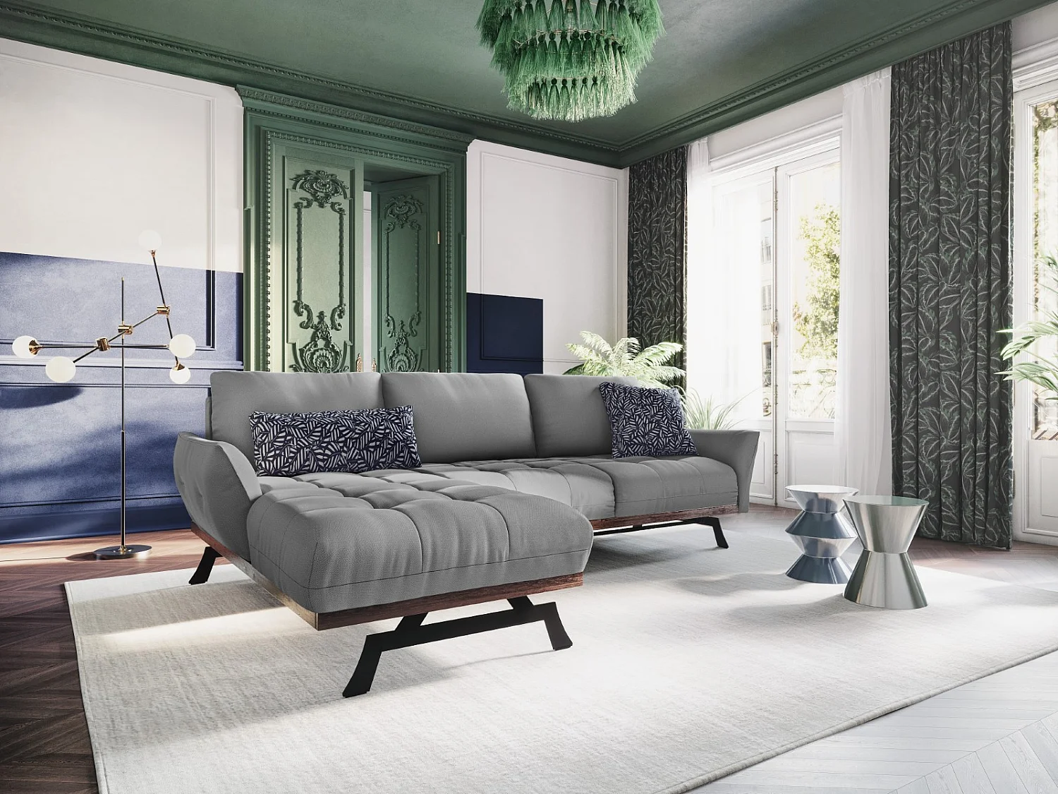 CXL by Christian Lacroix - Narożnik lewy panoramiczny, "Olivier" 4 miejsca tkanina strukturalna, szary - 264x171x87cm